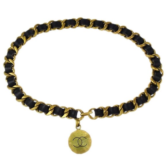 Chanel Gold Black Medallion Chain Belt 94A Small Good 165664 - Picture 1 of 4